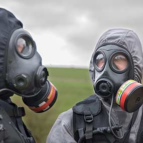 Paramedics in chemical warfare scenario